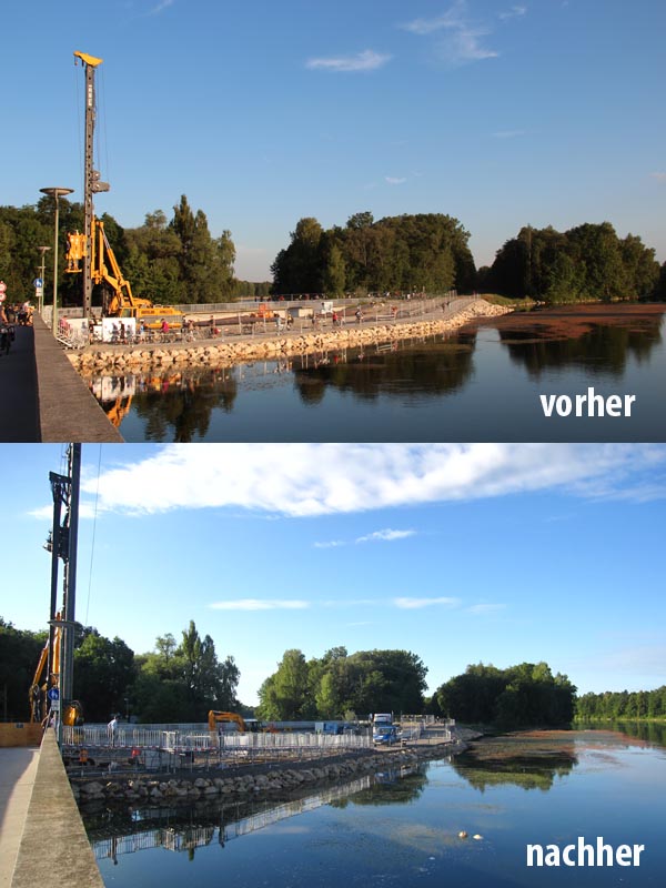 Neue Rampe am Hochablassteg - Baustelle Hochablass Bautreppe Kuhsee Vorher Nachher